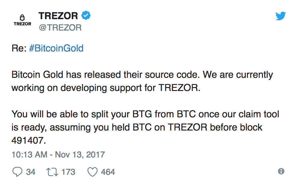 trezor and bitcoin gold