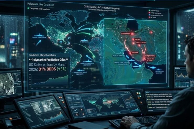 PolyGlobe เปิดพิกัดฐานทัพทั่วโลก 3,103 แห่ง เชื่อม Polymarket เช็กความเสี่ยงเรียลไทม์