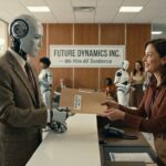 a robot submitting a job application to a human at a company