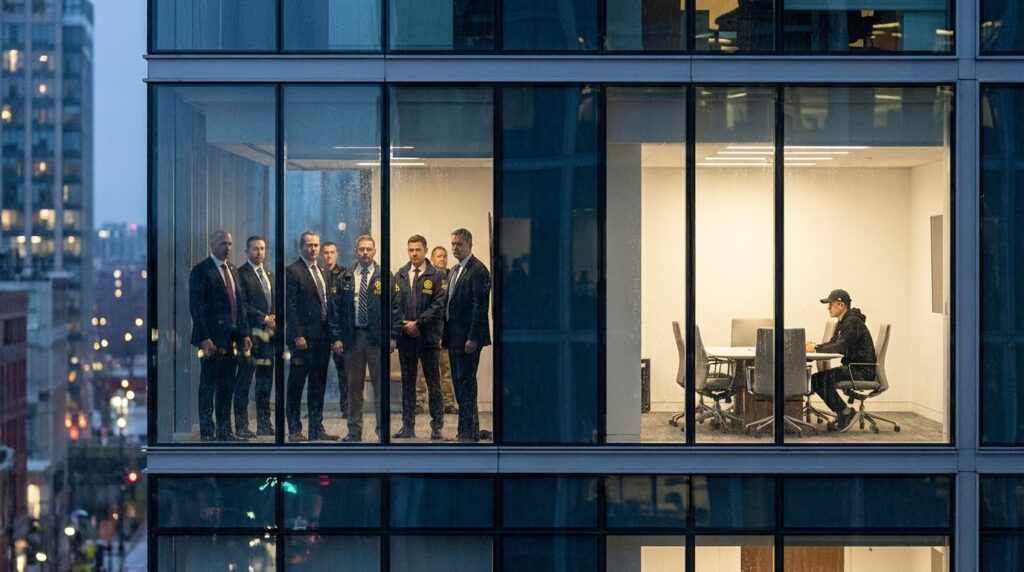 doj เพ่งเล็ง cz binance no text realistic cinematic just image