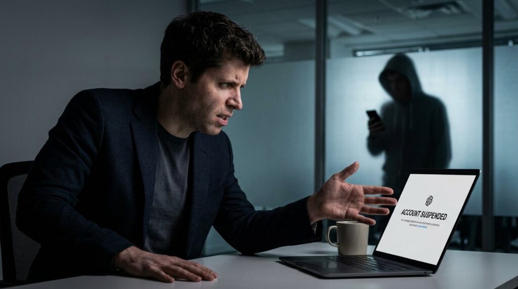 ceo open ai โกรธ user แบนบัญชีแต่ไม่แจ่้งตำรวจ realistic cinematic no text