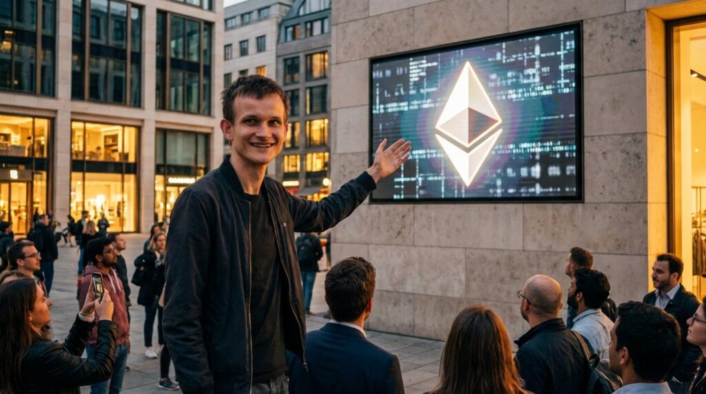 eth เปิดกระดานข่าว vitalik ภูมิใจนำเสนอ realistic cinematic no text at all just pic logo okay??