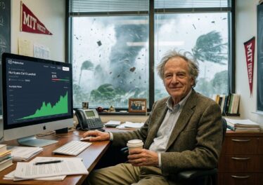 ศาสตราจารย์คณิตศาสตร์จาก MIT กำลังนั่งอยู่หน้าคอมแล้วเปิดเว็บ Polymarket เพื่อคาดการณ์สภาพอากาศ โดยในจอมีรูปการพยาการณ์อากาศ