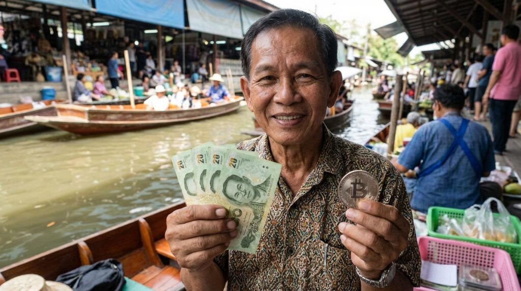 คนไทยถือเงิน 80 บาท แบงค์20 4 ใบ พร้อม bitcoin
