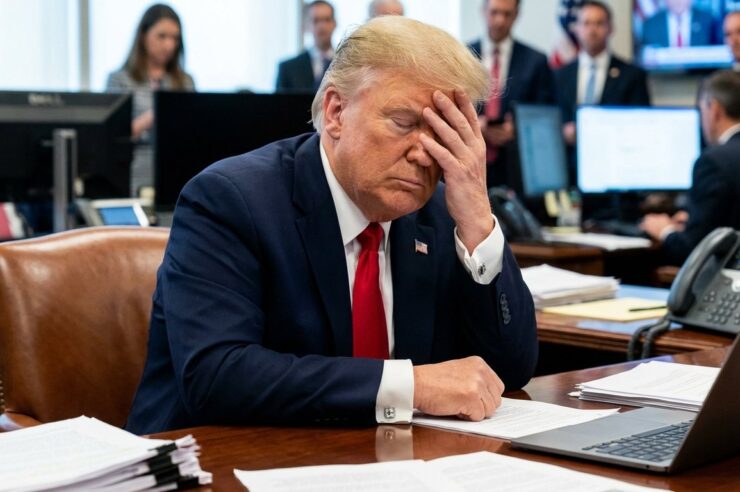 Trump facepalming himself with high stress