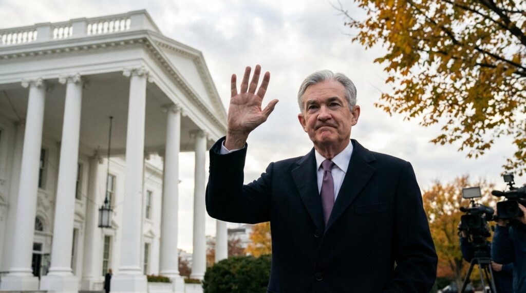 Jerome powell ทำมือบ้ายบายลาก่อนหนเาทำเนียบขาว realistic cinematic no text