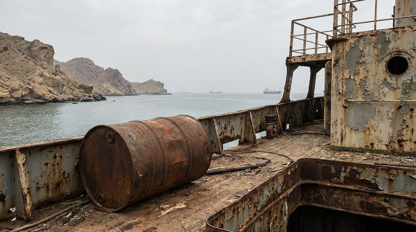 oil barrel on the abandonship in hormuz