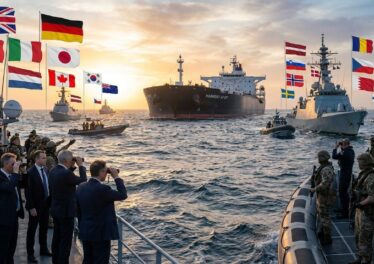 นักการทูตของแต่ละชาติโดยมี สหราชอาณาจักร, ฝรั่งเศส, เยอรมนี, อิตาลี, เนเธอร์แลนด์, ญี่ปุ่น, แคนาดา, เกาหลีใต้, นิวซีแลนด์, เด