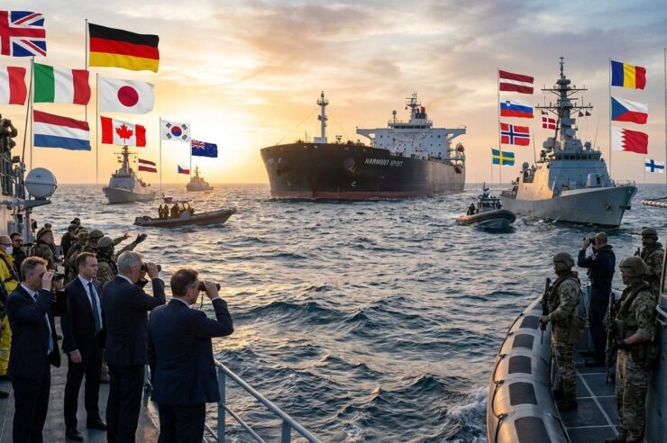 นักการทูตของแต่ละชาติโดยมี สหราชอาณาจักร, ฝรั่งเศส, เยอรมนี, อิตาลี, เนเธอร์แลนด์, ญี่ปุ่น, แคนาดา, เกาหลีใต้, นิวซีแลนด์, เด