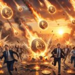 อุกกาบาตเหรียญ Ethereum จำนวนมากกำลังร่วงลงมาจากท้องฟ้า และนักลงทุนหลายคนกำลังวิ่งหนี