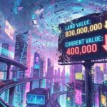 เมือง Metaverse สีสันสดใสที่ค่อย ๆ ล่มสลายเหมือนตอน Thanos ดีดนิ้ว พร้อมกับมีแรก 830,000,000 กับ 400,000 สื่อว่ามูลค่าของที่ด