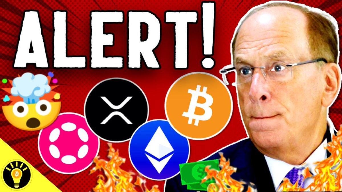 Larry Fink CEO ของ BlackRock กับโลโก้เหรียญคริปโตหลายตัว