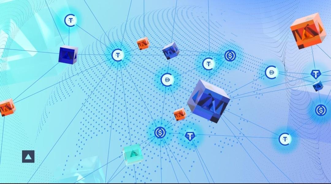 ภาพแสดงเครือข่ายการชำระเงินด้วยสเตเบิลคอยน์หลายสกุลบนบล็อกเชน