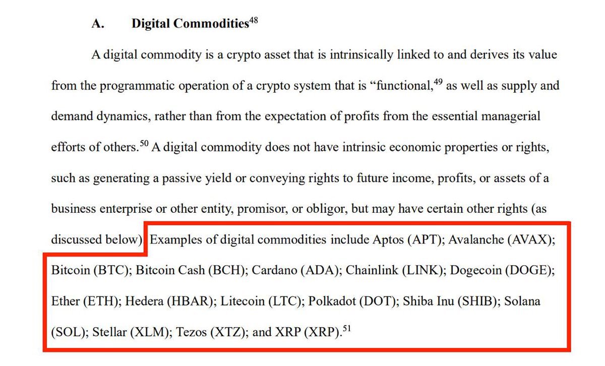 เอกสารจาก ก.ล.ต. สหรัฐฯ แสดงนิยามโภคภัณฑ์ดิจิทัลและรายชื่อ 18 เหรียญ