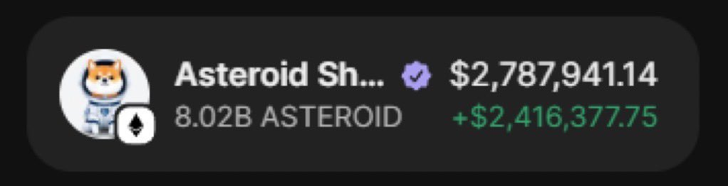 พอร์ต $ASTEROID มูลค่า 2.78 ล้านดอลลาร์ กำไรเกือบ 2.42 ล้านดอลลาร์