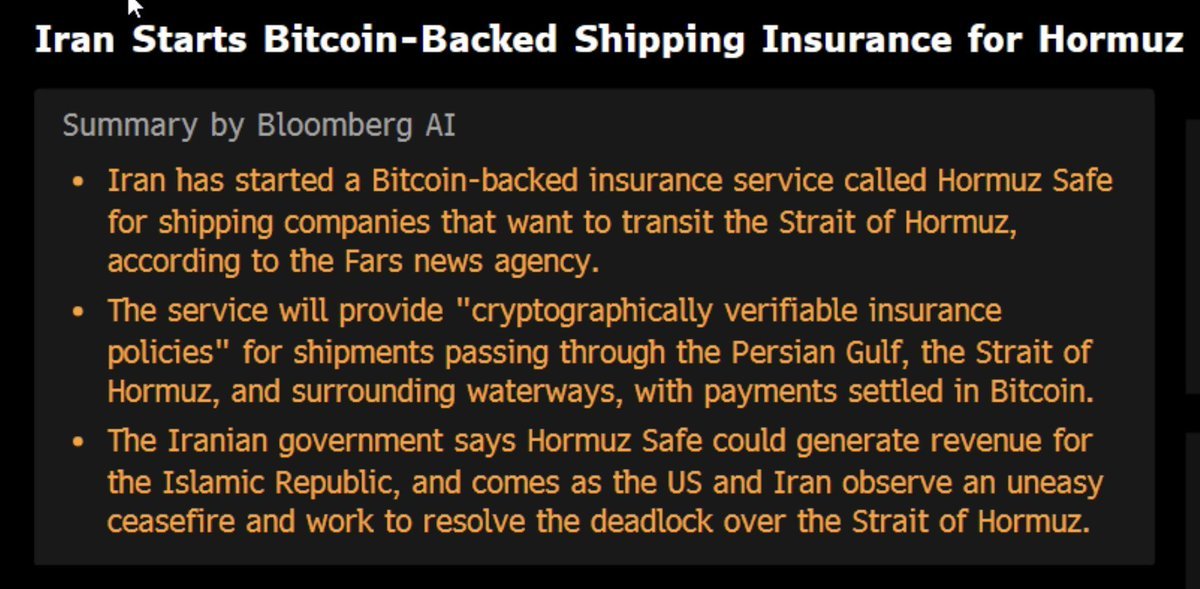 Bloomberg AI summary Iran Bitcoin shipping insurance