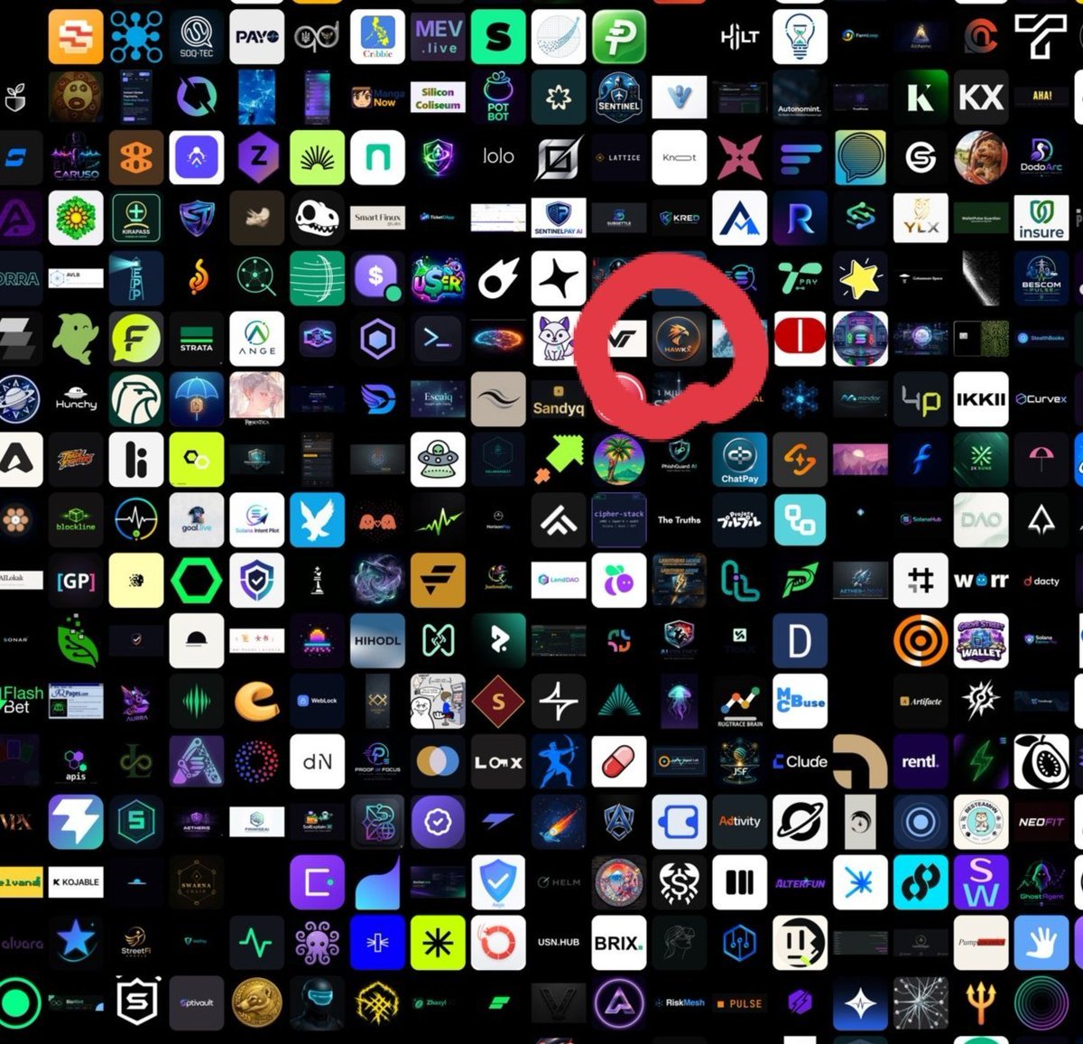 Solana DeFi builder map Hawkx logo