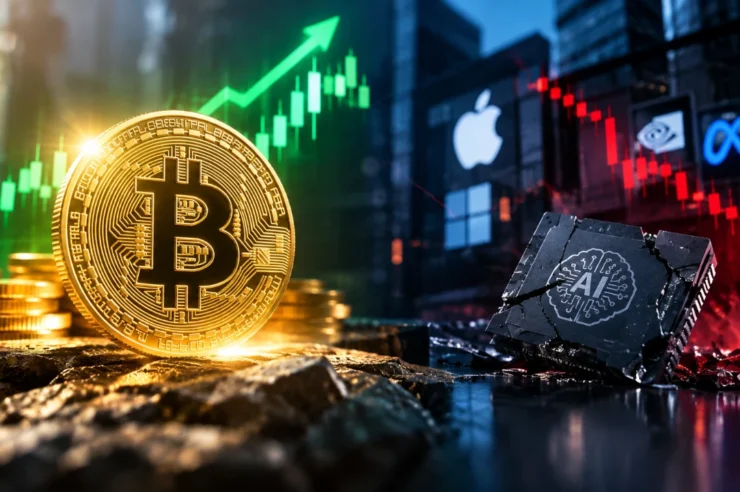 Bitcoin ราคาพุ่งสวนทางหุ้นเทคฯ ร่วงหนัก พิษความกังวลความปลอดภัย AI