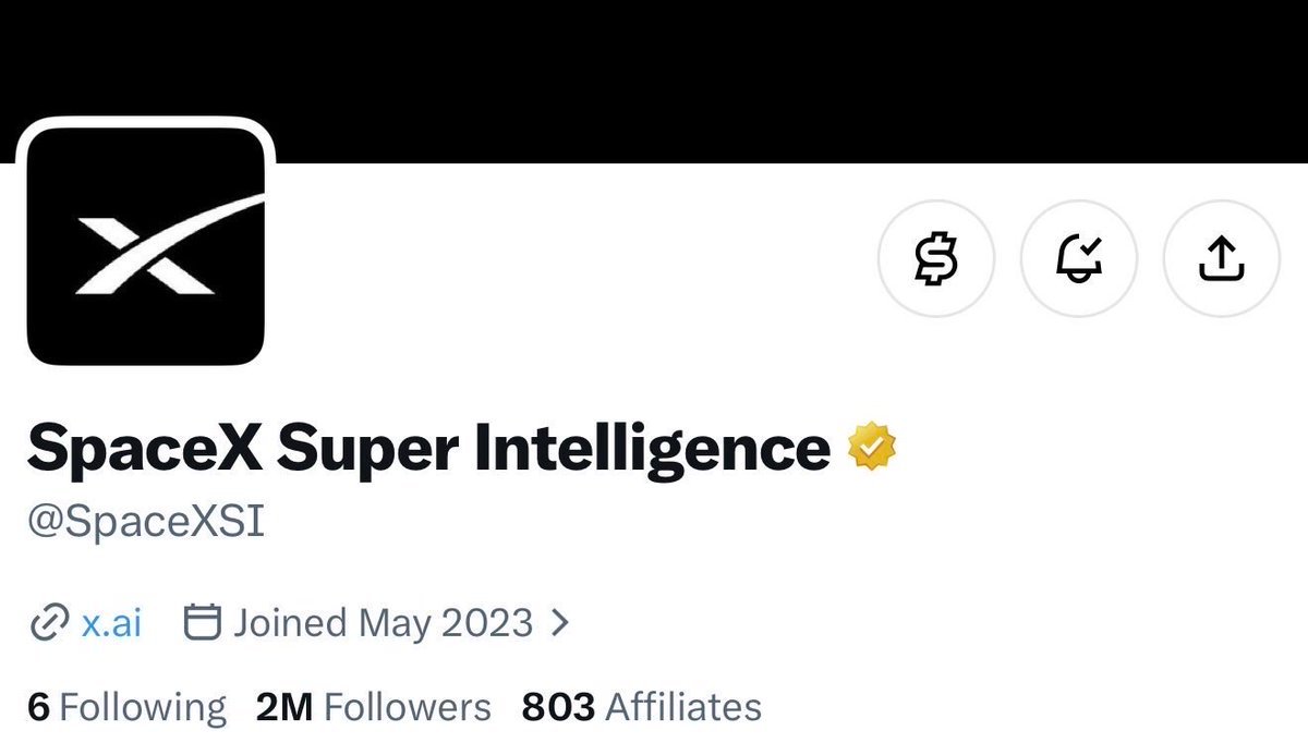 หน้าโปรไฟล์บัญชี SpaceX Super Intelligence บน X